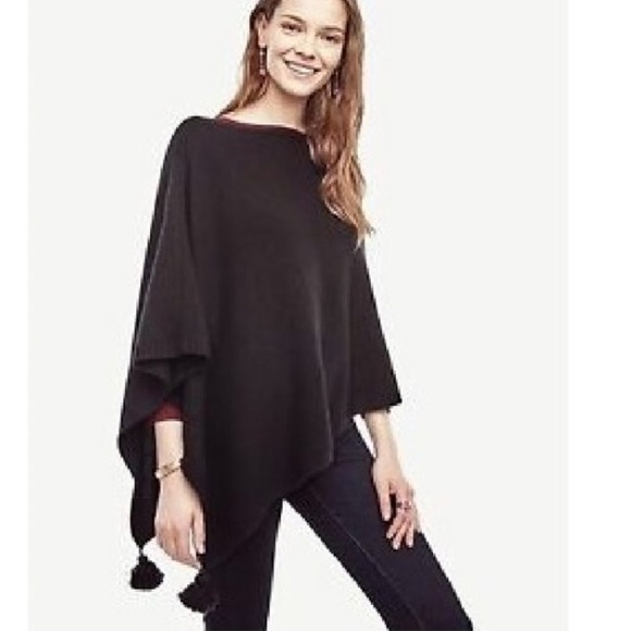 Ann Taylor Sweaters - Ann Taylor Black Women's Tassel Cashmere Poncho